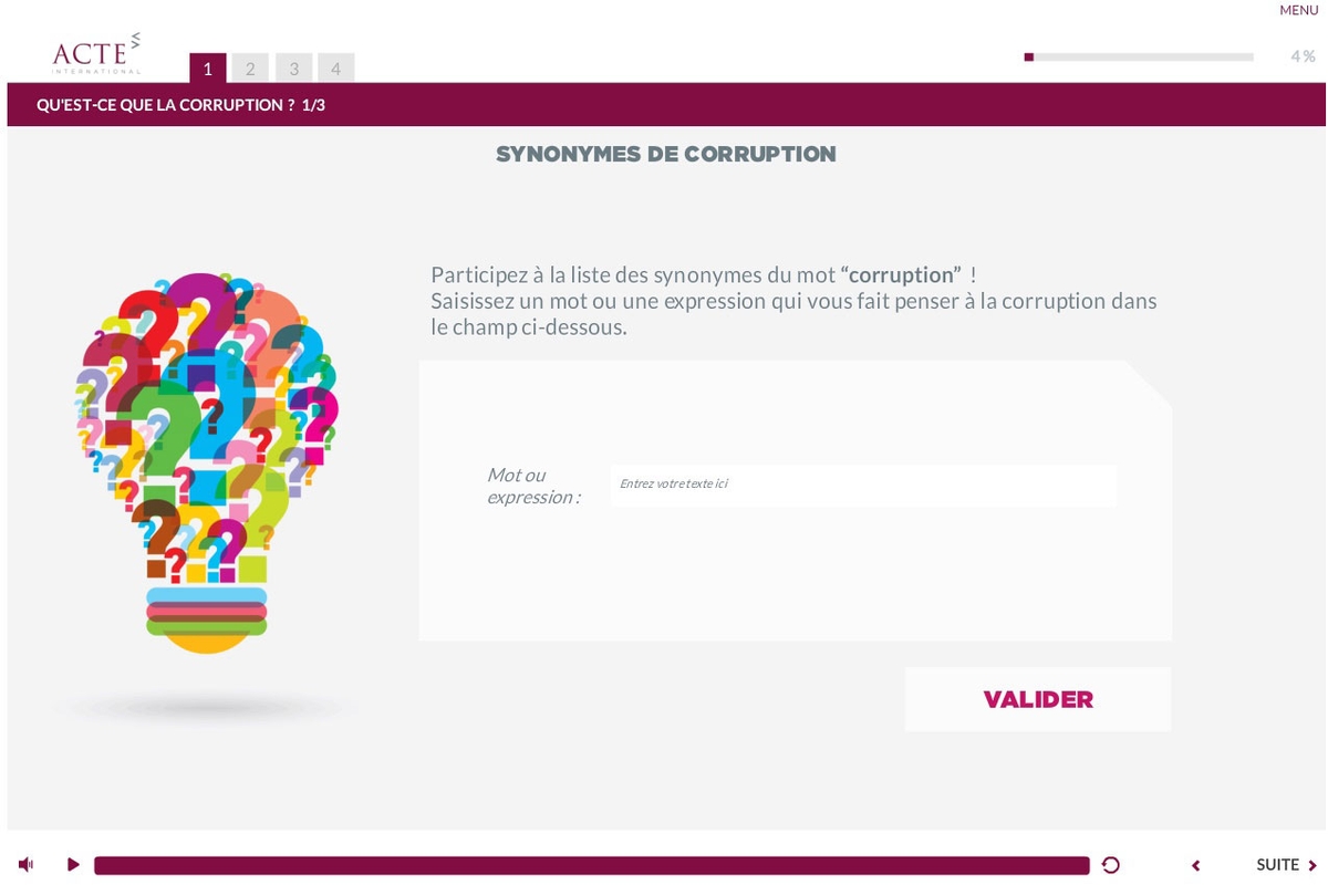 Module e-learning sur mesure de formation au risques de corruption pour Acte International